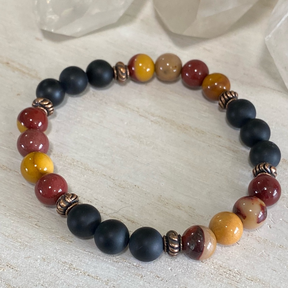 2/$40 - Mookaite and Black Onyx Gemstone Bracelet - Unisex - 8mm - Picture 3 of 4